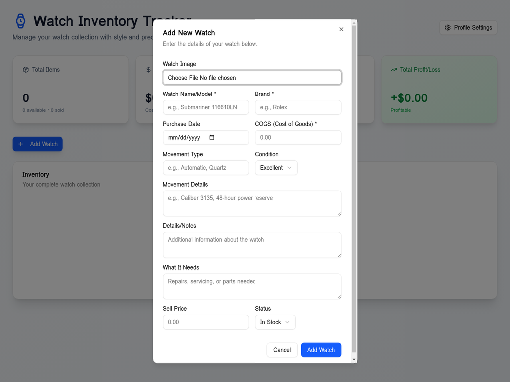Watch Inventory Tracker - Professional Watch Management Software