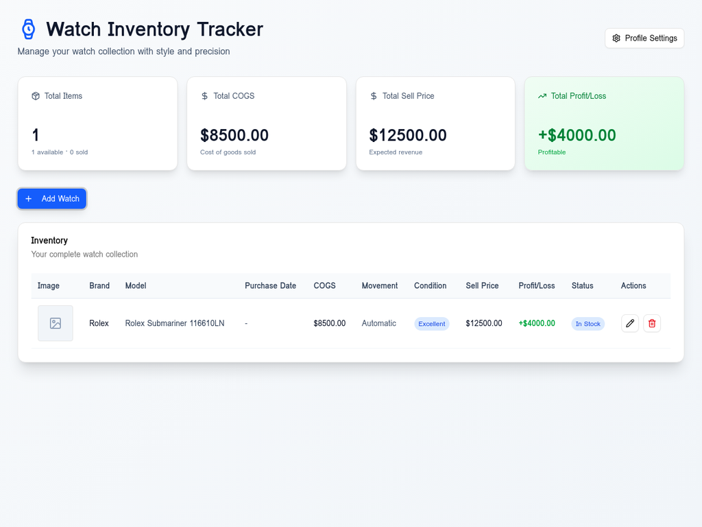 Watch Inventory Tracker - Professional Watch Management Software